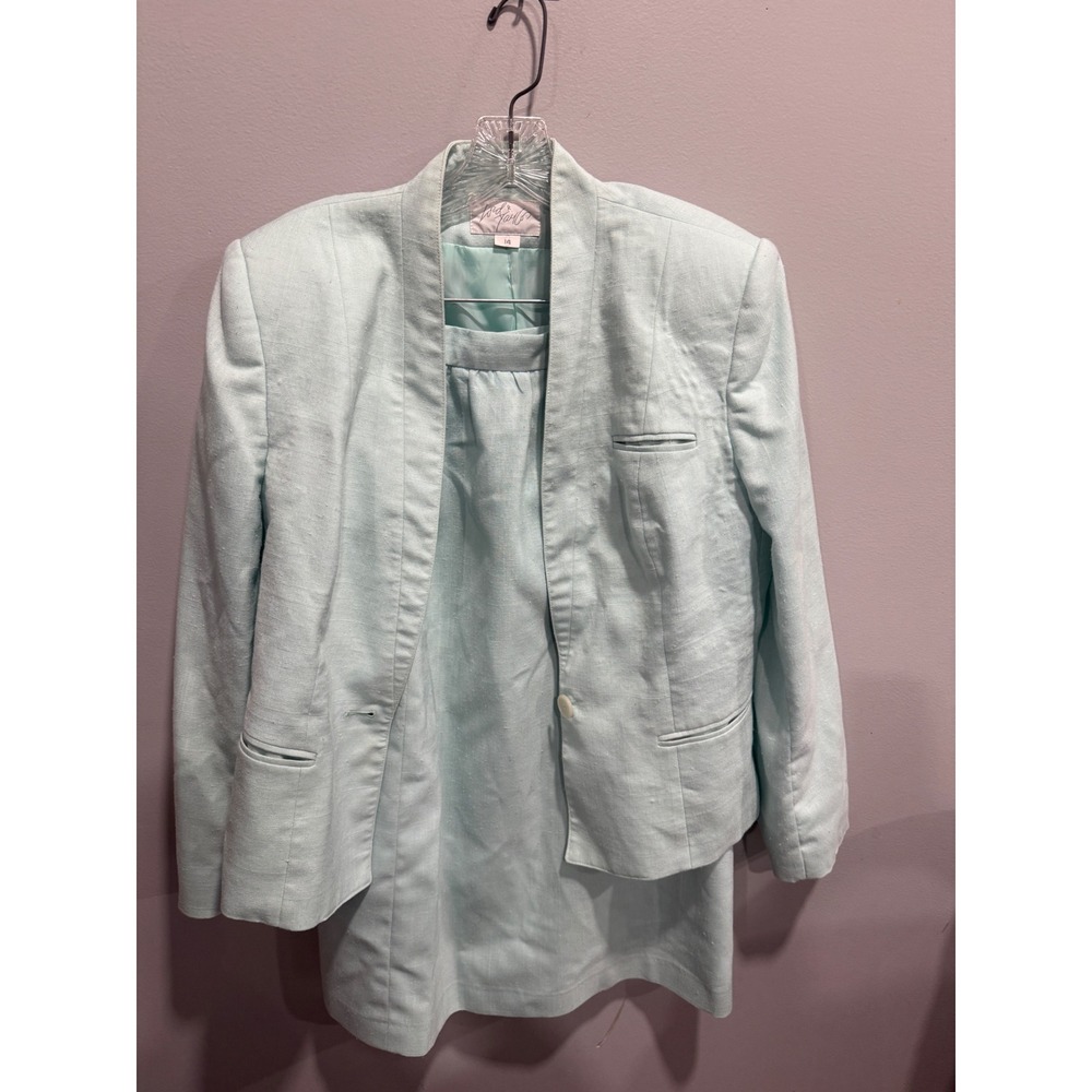 Lord & Taylor Vintage Mint Green Skirt Suit Set Size 14 Blazer and Skirt Korea